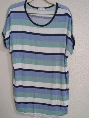 Striped Scoop Neck Tee in Blue, Green & White
